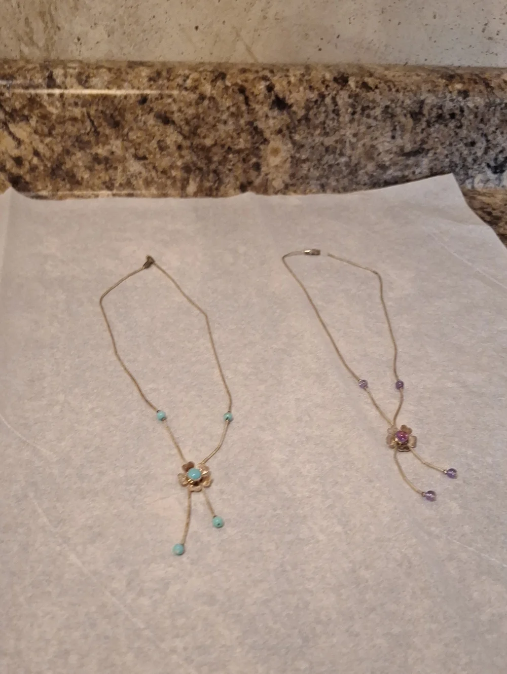 Delicate Gold Flower Pendant Necklace with Turquoise Beads